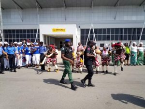 Dancers at the airport to welcome Osinbajo