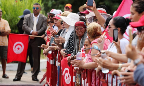 People gather during the funeral of the Tunisian President Beji Caid Essebsi in Tunis, Tunisia