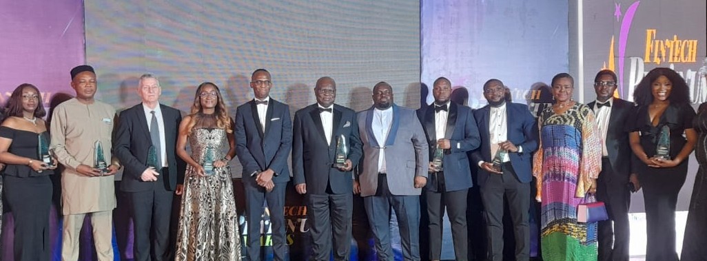 5th from left: Mr Ade Bajomo, President, FinTech Association of Nigeria flanked by awardees