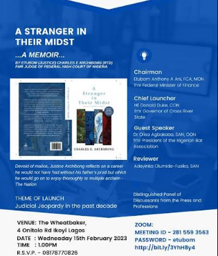 Duke, Agbakoba, Ani and Fusika to lead launch of retired Justice Archibong’s A Stranger in Their Midst 